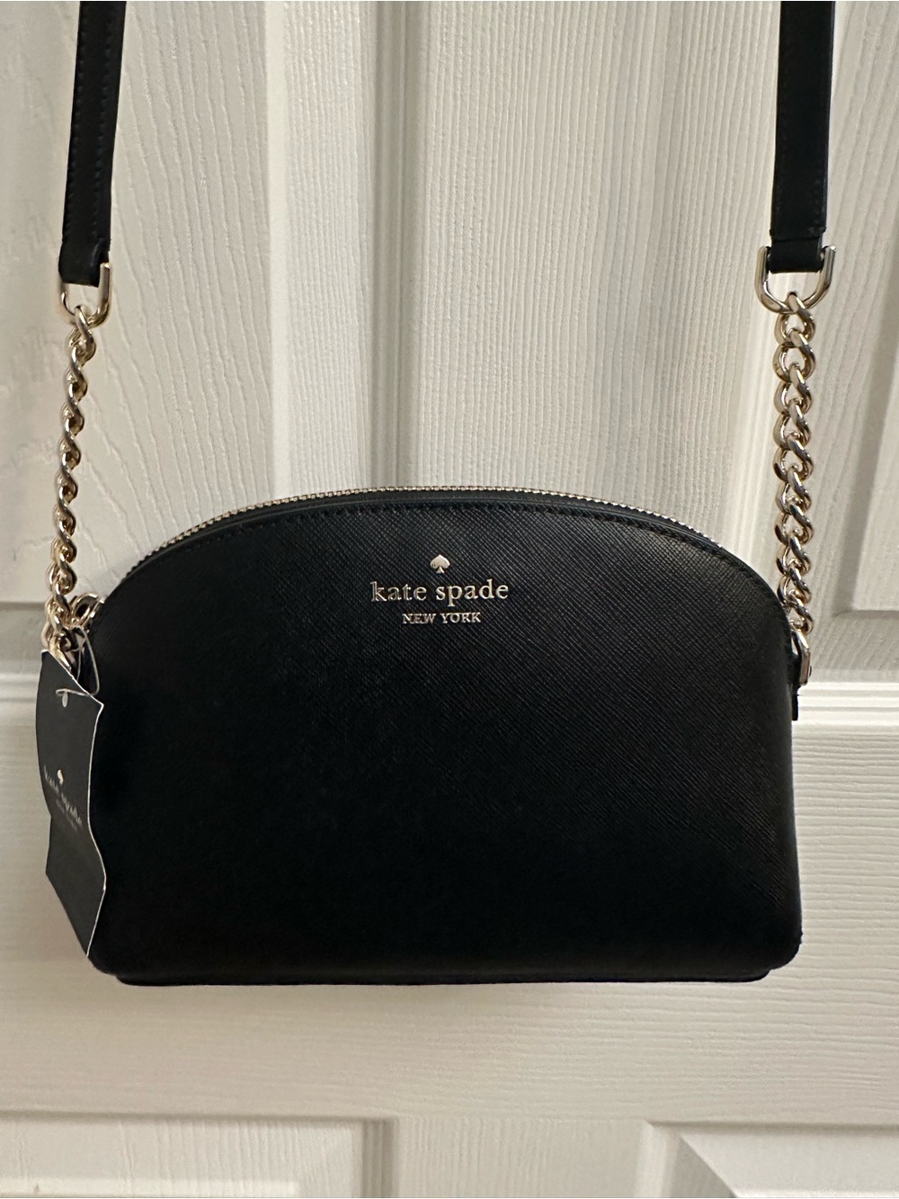 kate spade Black Saffiano Leather Ceossbody with Gold Chain and Leather Strap